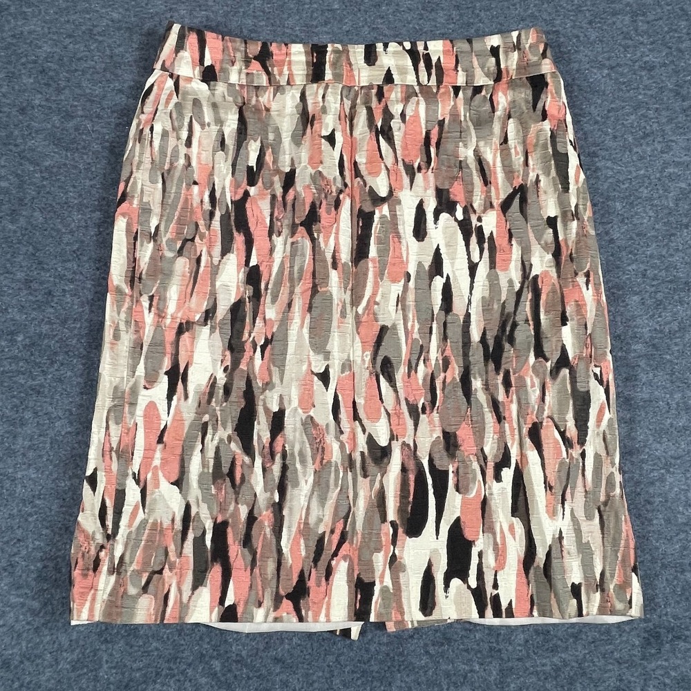 Ann Taylor Skirt Womens 4 Beige Zip Up Lined Cotton Abstract Art Straight Career